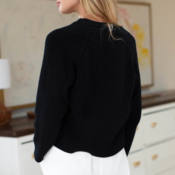 Emerson Fry Low V Neck Cardigan Black Organic - Picture 2 of 2